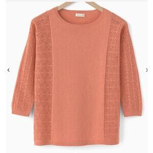 GARNET HILL Women's Pointelle Boatneck Sweater LARGE Mauve Blush Linen Blend